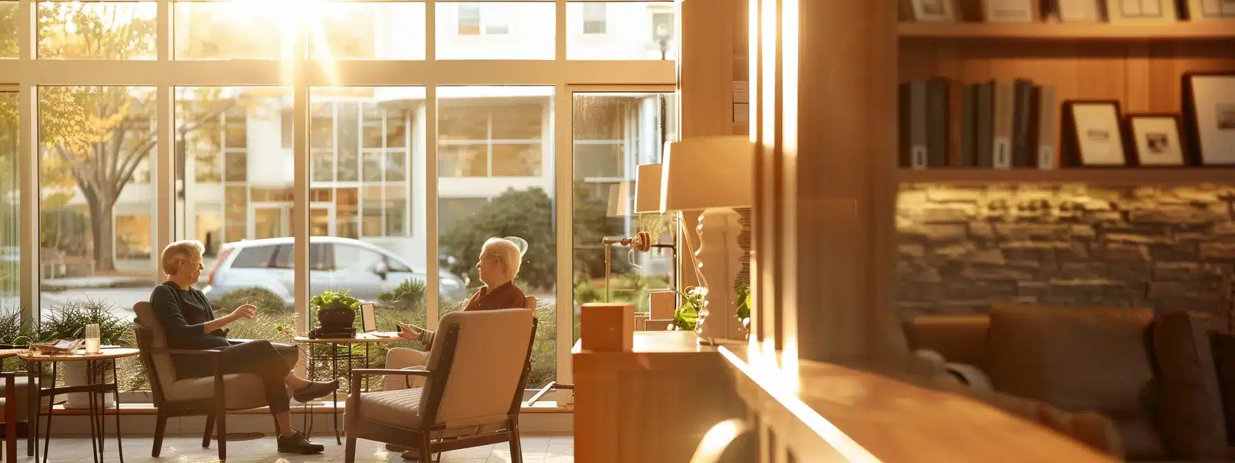a modern nursing home interior showcases a thoughtfully designed activity room, filled with warm lighting and comfortable furnishings, featuring trained professionals engaging attentively with residents, emphasizing tailored dementia care and enhancing the quality of life for individuals. a modern nursing home interior showcases a thoughtfully designed activity room, filled with warm lighting and comfortable furnishings, featuring trained professionals engaging attentively with residents, emphasizing tailored dementia care and enhancing the quality of life for individuals.