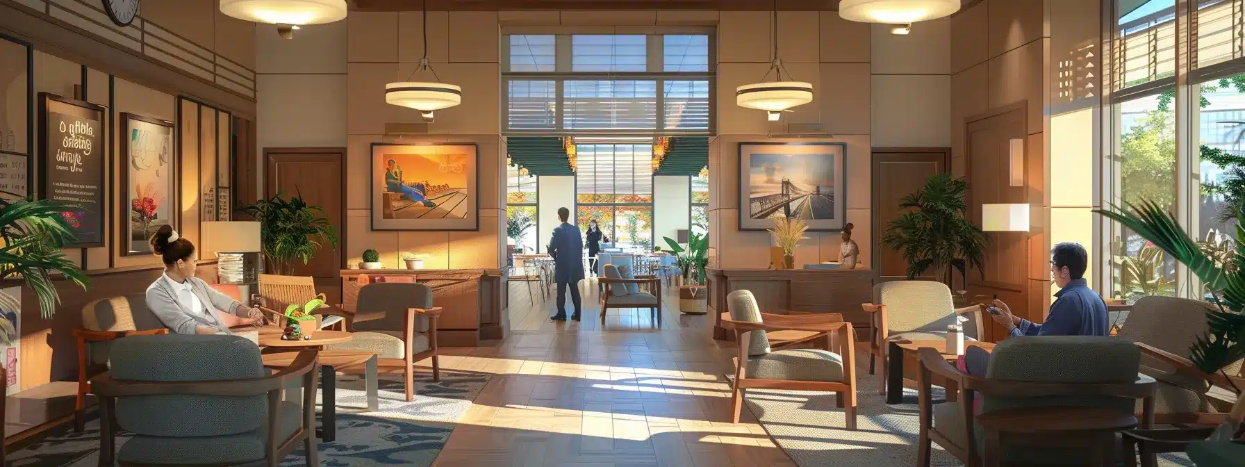 a warm and inviting assisted living common area in a new york city facility, showcasing engaging activities for seniors with dementia, featuring comfortable furnishings, supportive staff interacting with residents, and informative posters about available resources and care options. a warm and inviting assisted living common area in a new york city facility, showcasing engaging activities for seniors with dementia, featuring comfortable furnishings, supportive staff interacting with residents, and informative posters about available resources and care options.