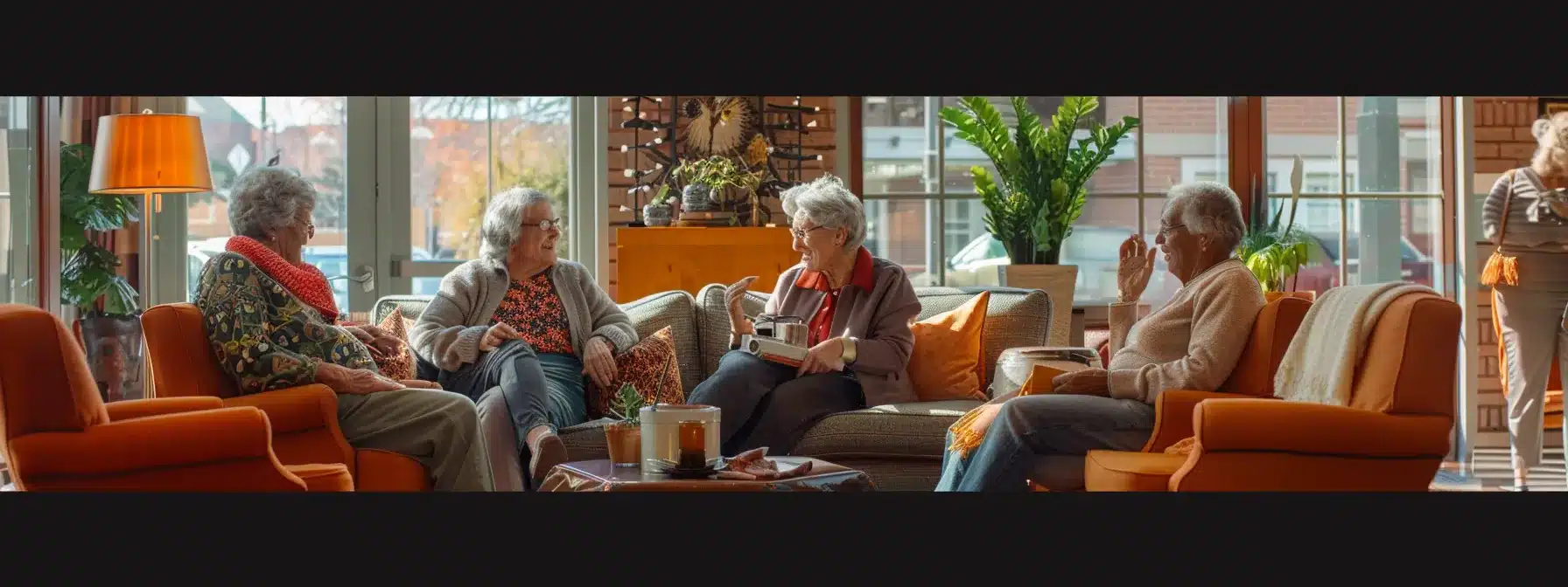 a warm and inviting common area of an assisted living facility, featuring seniors engaged in lively conversations and group activities, surrounded by comfortable seating and tasteful decor that evokes a sense of community and belonging. a warm and inviting common area of an assisted living facility, featuring seniors engaged in lively conversations and group activities, surrounded by comfortable seating and tasteful decor that evokes a sense of community and belonging.