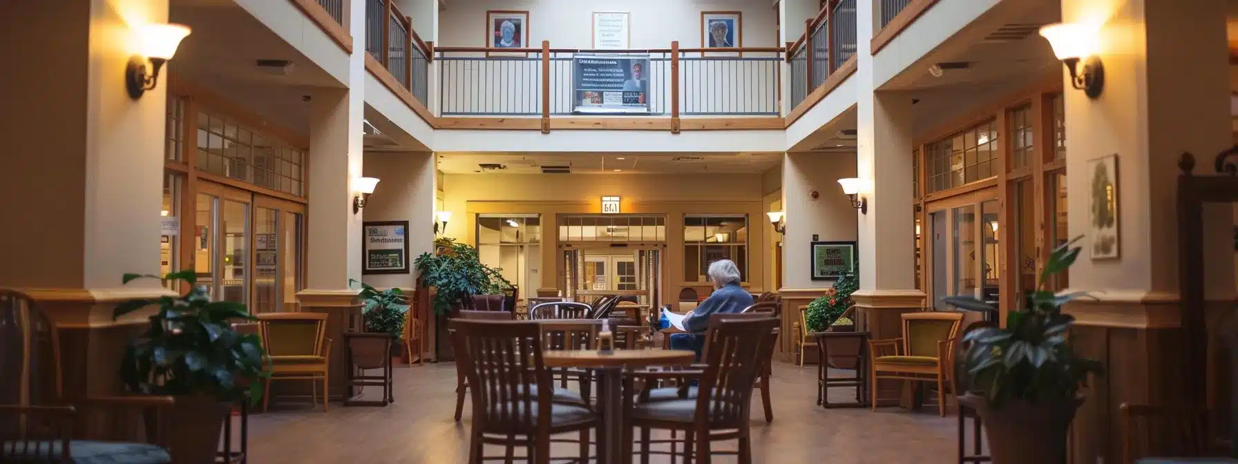 a warm and inviting interior of a senior citizens' home featuring caregivers actively engaging with residents in a well-lit common area, surrounded by educational materials on dementia care strategies, fostering an atmosphere of support and community.