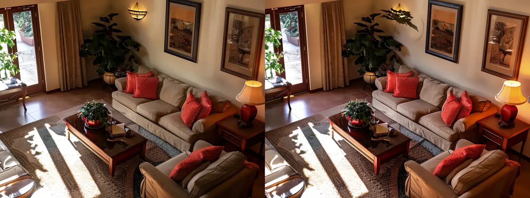 a warm, inviting common area in a senior citizens' home showcases families engaging in conversation, as they explore personalized dementia care options, surrounded by comfortable furnishings and supportive staff assisting residents.