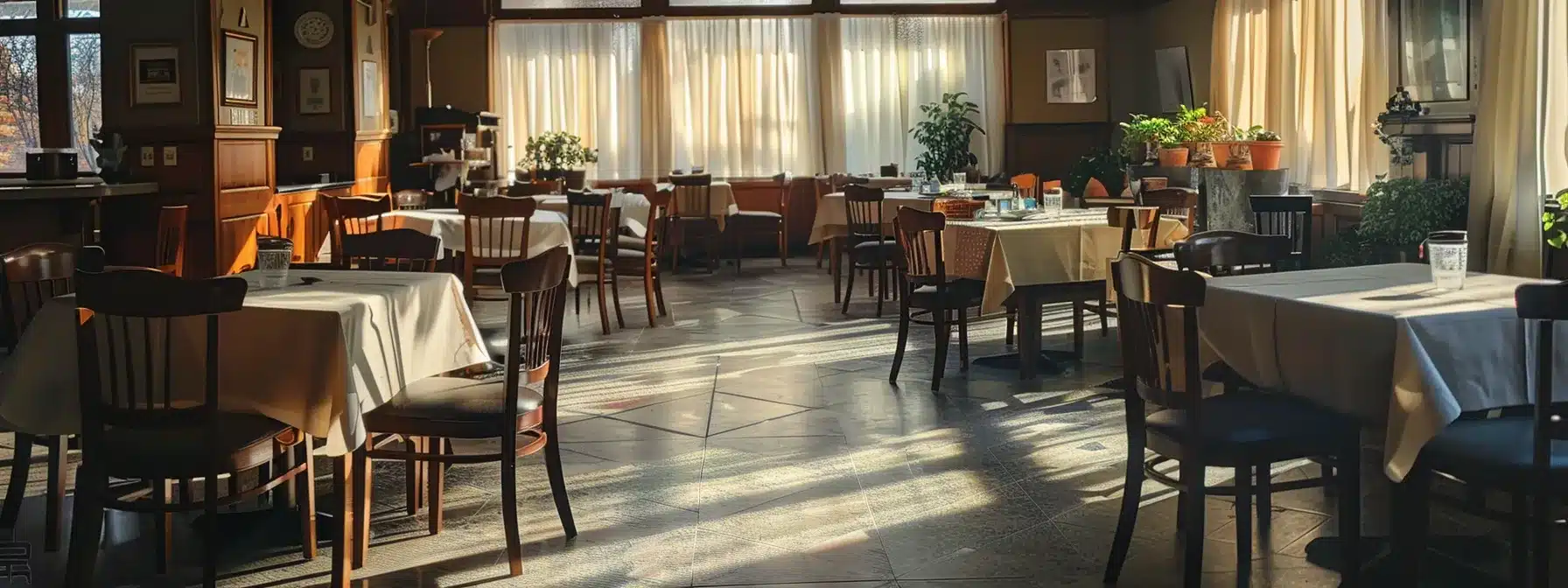 a warm, inviting nursing home dining room in michigan, featuring elegantly set tables with appetizing, nutritious meals, where residents engage with attentive staff in a cozy and safe environment designed for their well-being.