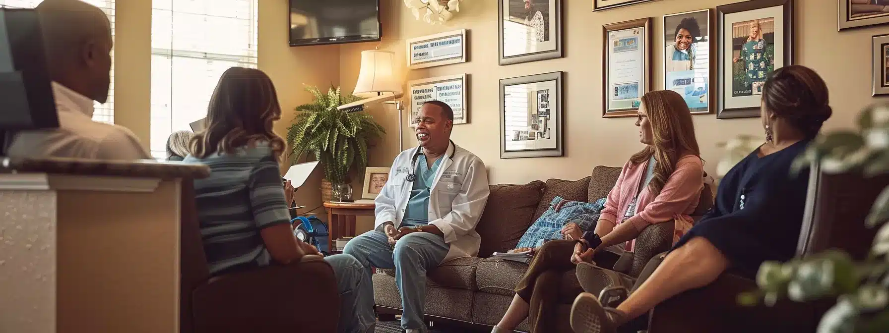 a warmly lit, professional office environment showcases a diverse group of care providers engaged in an earnest discussion, surrounded by framed testimonials from families that celebrate the positive impact of tailored residential and in-home care solutions. a warmly lit, professional office environment showcases a diverse group of care providers engaged in an earnest discussion, surrounded by framed testimonials from families that celebrate the positive impact of tailored residential and in-home care solutions.
