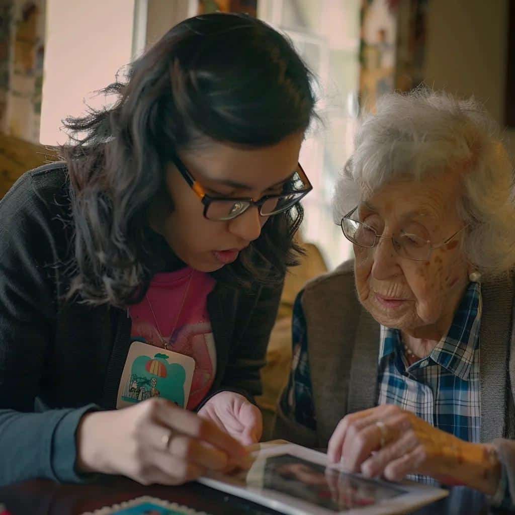 Caregiver engaging with resident in personalized dementia care program