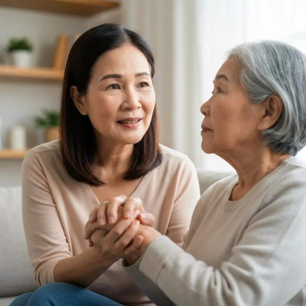 Family member observing signs of cognitive decline in an elderly loved one