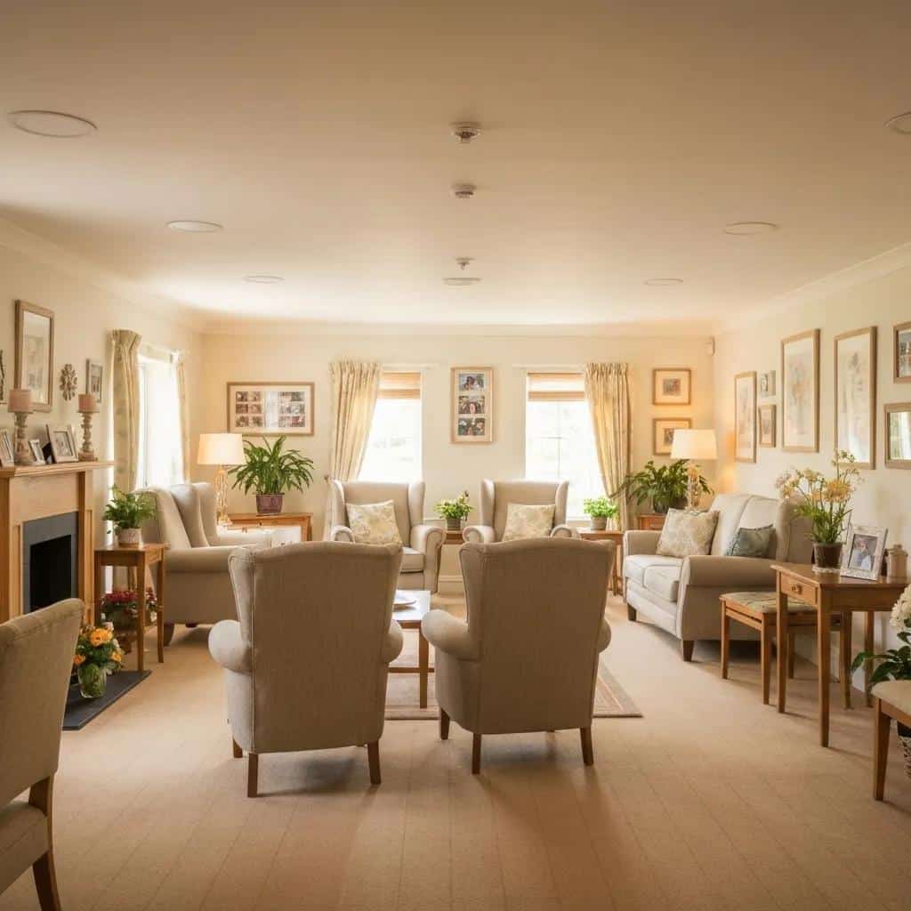 Small residential memory care home interior promoting comfort and familiarity