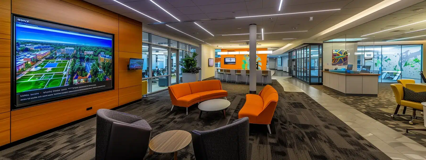 a modern, well-lit office space featuring a diverse group of professionals engaged in a dynamic discussion around a large screen displaying a map of dementia care facilities, accentuated by supportive imagery highlighting care options and resources. a modern, well-lit office space featuring a diverse group of professionals engaged in a dynamic discussion around a large screen displaying a map of dementia care facilities, accentuated by supportive imagery highlighting care options and resources.