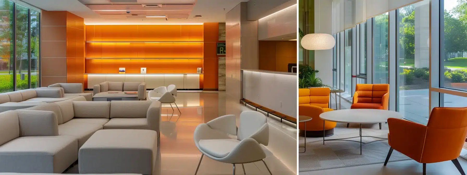 a modern, well-designed alzheimer's care facility in michigan, showcasing inviting communal spaces with soft lighting and comfortable furniture, emphasizing a safe and nurturing environment for residents.