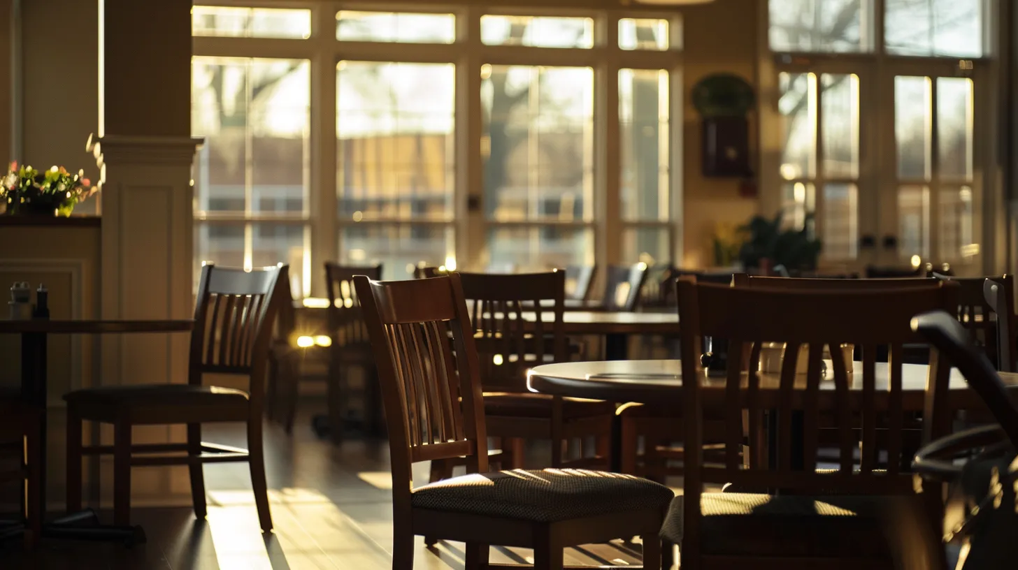 a serene, inviting assisted living facility in ypsilanti, showcasing elegant dining areas and vibrant recreational spaces bathed in warm, natural light, capturing the essence of comfort and community for senior residents.