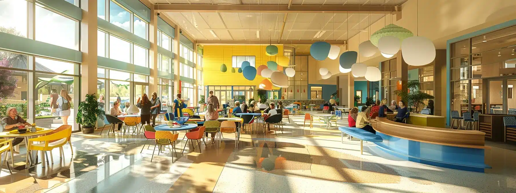a vibrant, well-lit common area in a senior citizen's care facility, featuring engaged residents participating in a therapeutic activity, with inviting dining options in the background, highlighting the supportive environment tailored for dementia care. a vibrant, well-lit common area in a senior citizen's care facility, featuring engaged residents participating in a therapeutic activity, with inviting dining options in the background, highlighting the supportive environment tailored for dementia care.