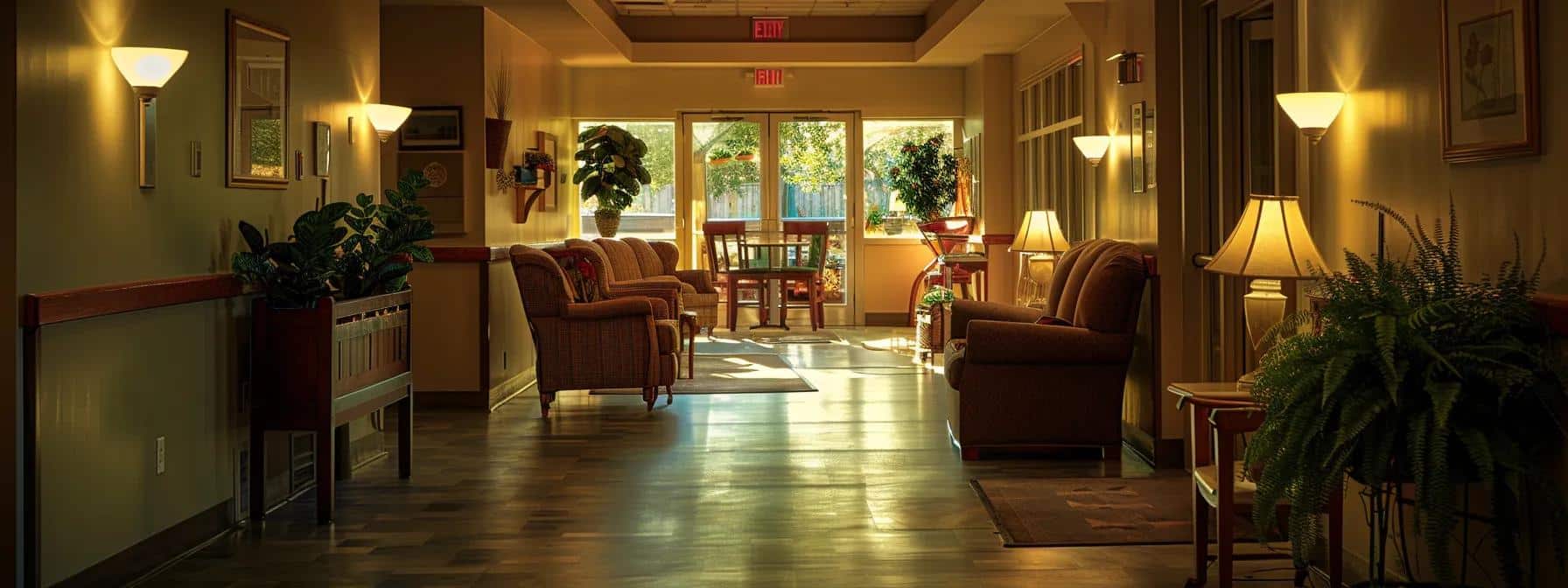 a warm and inviting nursing home interior, softly lit with natural light, showcasing residents engaging in personalized care activities that emphasize comfort, support, and community for individuals with dementia.