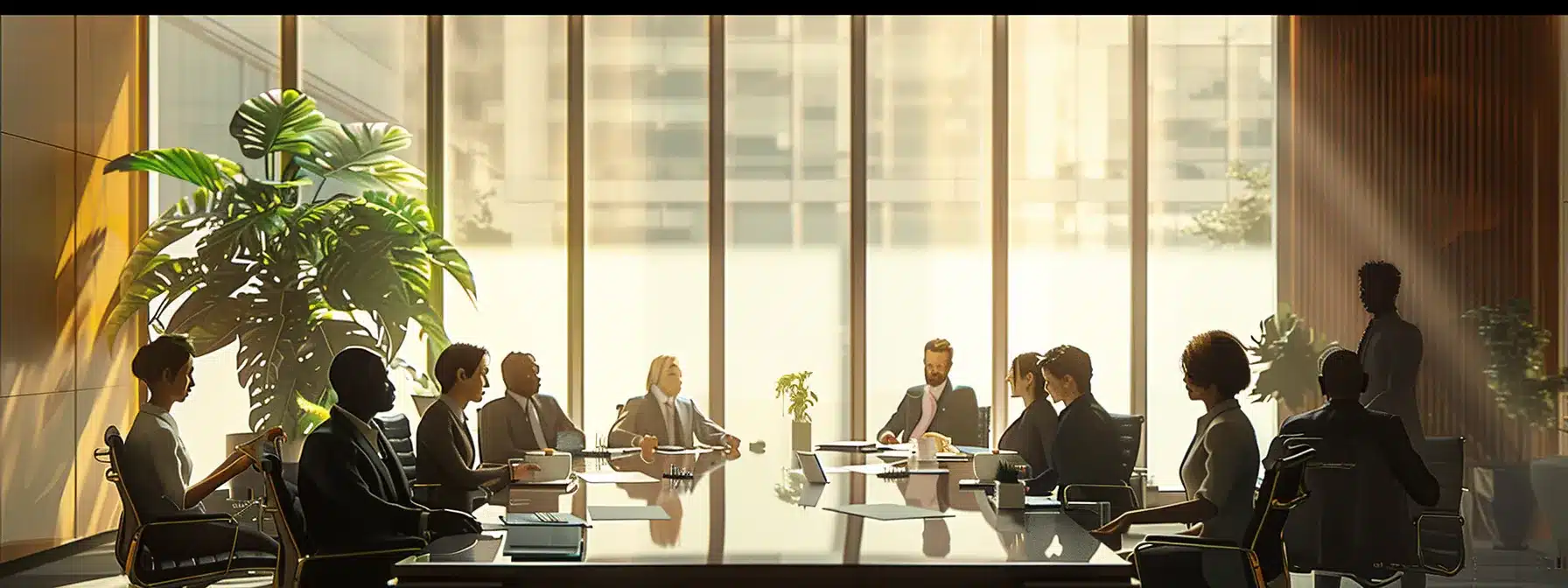 a well-appointed office space featuring a diverse group of professionals engaged in a serious discussion around a sleek conference table, illuminated by warm lighting, with documents related to medicaid and elder care prominently displayed, symbolizing collaboration in securing financial assistance for dementia care in michigan. a well-appointed office space featuring a diverse group of professionals engaged in a serious discussion around a sleek conference table, illuminated by warm lighting, with documents related to medicaid and elder care prominently displayed, symbolizing collaboration in securing financial assistance for dementia care in michigan.