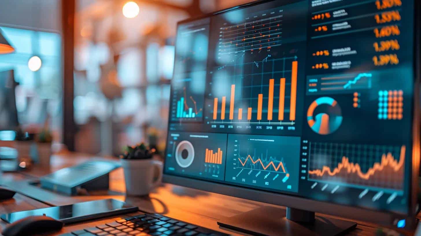 a modern office workspace features an engaging infographic on a sleek digital screen, illustrating the complex interplay of risk factors for dementia, with vibrant visuals of lifestyle choices and health metrics prominently displayed, drawing attention to the urgency of preventive strategies.