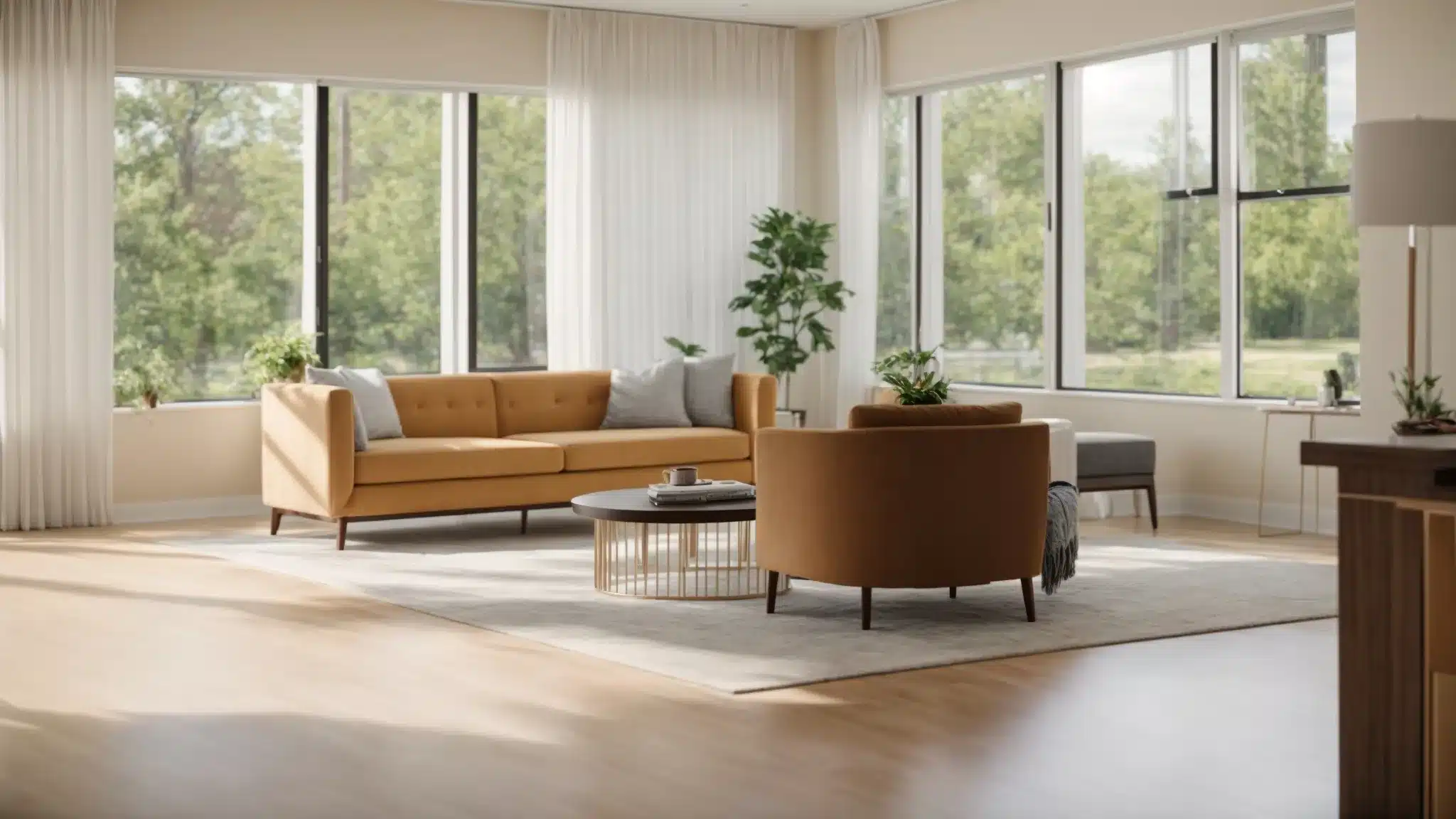 a serene living space in ypsilanti, elegantly furnished and designed for senior residents, bathed in soft, natural light, symbolizing comfort and the diverse options for assisted living.